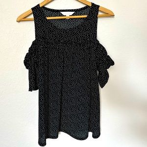 Small Black Cold Shoulder Ruffled with Polka Dots Top
